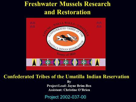 Freshwater Mussels Research and Restoration Confederated Tribes of the Umatilla Indian Reservation By Project Lead: Jayne Brim-Box Assistant: Christine.