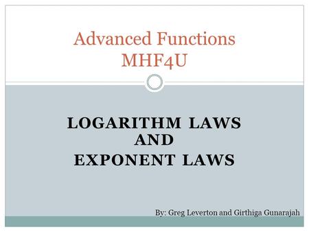 Advanced Functions MHF4U