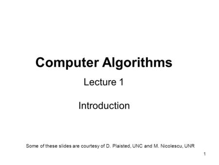 Computer Algorithms Lecture 1 Introduction