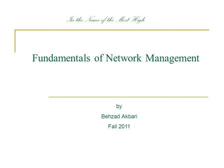 Fundamentals of Network Management