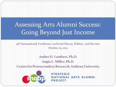 39 th International Conference on Social Theory, Politics, and the Arts October 25, 2013 Amber D. Lambert, Ph.D. Angie L. Miller, Ph.D. Center for Postsecondary.