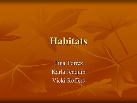 Habitats Tina Torrez Karla Jenquin Vicki Roffers.