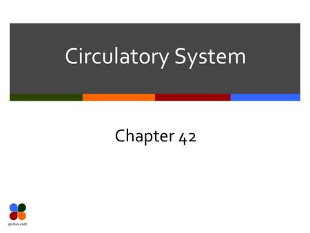 Circulatory System Chapter 42. Slide 2 of 20 Circulation – The basics  3 basic parts  Blood – What type of tissue?  Vessels – tubes for blood movement.