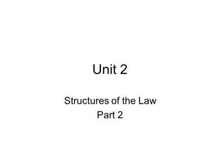 Unit 2 Structures of the Law Part 2. Last week I threw a lot at you on jurisdiction, both subject matter and personal jurisdiction Any questions?