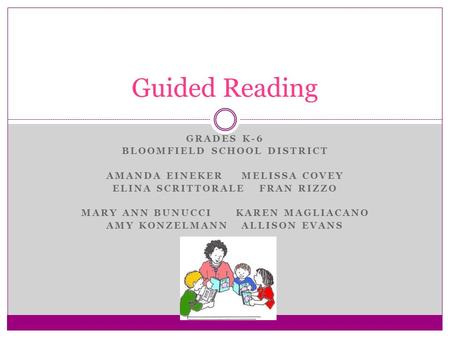 GRADES K-6 BLOOMFIELD SCHOOL DISTRICT AMANDA EINEKERMELISSA COVEY ELINA SCRITTORALE FRAN RIZZO MARY ANN BUNUCCI KAREN MAGLIACANO AMY KONZELMANNALLISON.