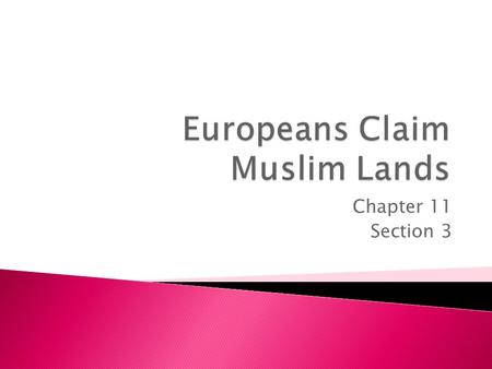 Chapter 11 Section 3.  European nations expanded their nations by seizing territories from Muslim states.  Political events in this vital resource area.