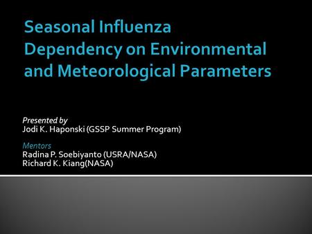 Presented by Jodi K. Haponski (GSSP Summer Program) Mentors Radina P. Soebiyanto (USRA/NASA) Richard K. Kiang(NASA)