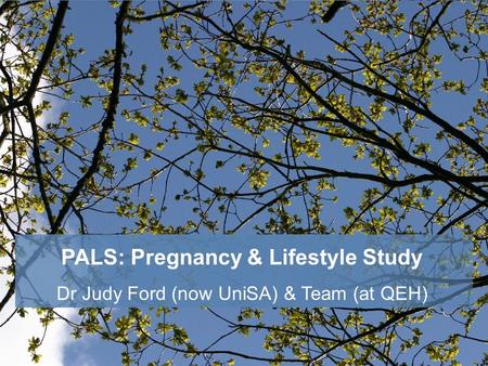 PALS: Pregnancy & Lifestyle Study Dr Judy Ford (now UniSA) & Team (at QEH)