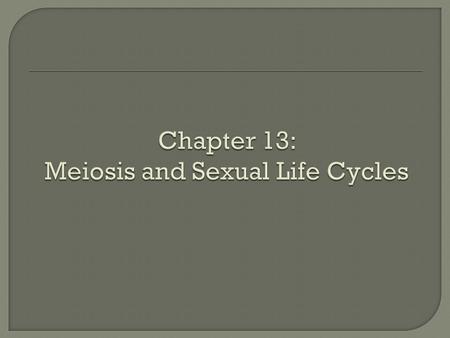 Chapter 13: Meiosis and Sexual Life Cycles