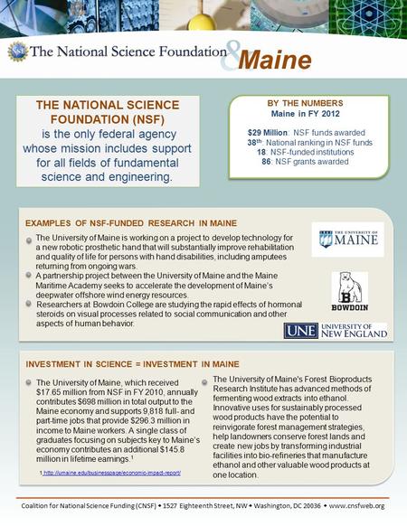 EXAMPLES OF NSF-FUNDED RESEARCH IN MAINE Researchers at Bowdoin College are studying the rapid effects of hormonal steroids on visual processes related.