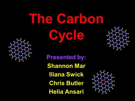 The Carbon Cycle Presented by: Shannon Mar Iliana Swick Chris Butler Helia Ansari.