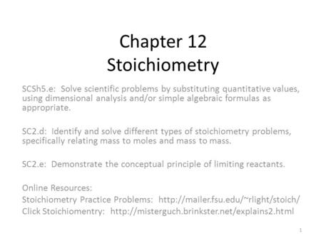 Chapter 12 Stoichiometry