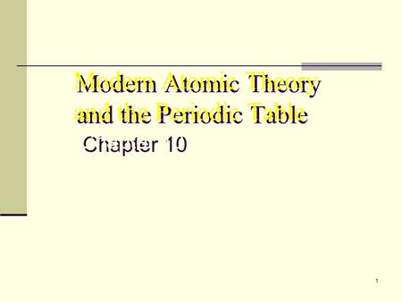 Modern Atomic Theory and the Periodic Table Chapter 10