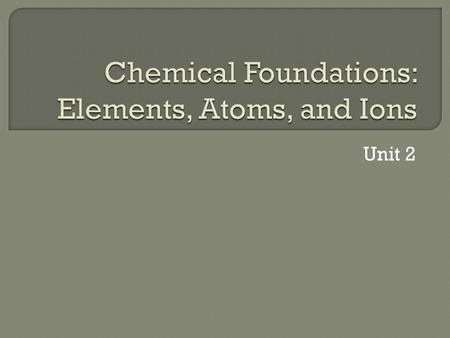 Unit 2.  There are about 118 different known elements with 88 of them occurring naturally.  The names and symbols of each element are listed on the.