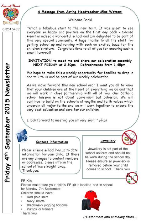 Roe Lee Park School Newsletter July 2007 Friday 4 th September 2015 Newsletter PTO for more info and diary dates… 01254 54851 A Message from Acting Headteacher.