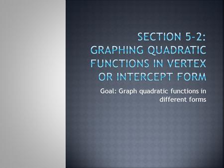 Goal: Graph quadratic functions in different forms.