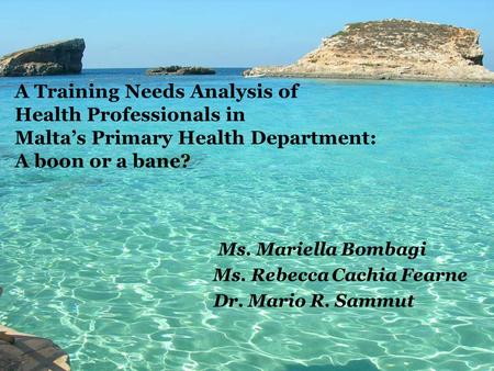 Ms. Mariella Bombagi Ms. Rebecca Cachia Fearne Dr. Mario R. Sammut A Training Needs Analysis of Health Professionals in Malta’s Primary Health Department: