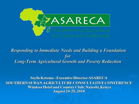 Responding to Immediate Needs and Building a Foundation for Long-Term Agricultural Growth and Poverty Reduction Responding to Immediate Needs and Building.