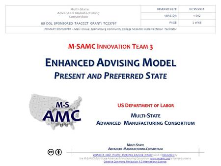 M ULTI -S TATE A DVANCED M ANUFACTURING C ONSORTIUM 20150715_v002_msamc_enhanced_advising_model 20150715_v002_msamc_enhanced_advising_model found in Resources.