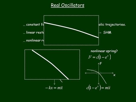 … constant forces  integrate EOM  parabolic trajectories. … linear restoring force  guess EOM solution  SHM … nonlinear restoring forces  ? linear.