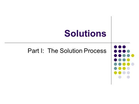 Solutions Part I: The Solution Process. Solution: