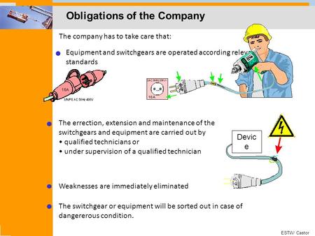 ESTW/ Castor The company has to take care that: Equipment and switchgears are operated according relevant standards The errection, extension and maintenance.