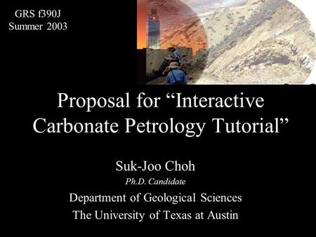 Proposal for “Interactive Carbonate Petrology Tutorial” Suk-Joo Choh Ph.D. Candidate Department of Geological Sciences The University of Texas at Austin.