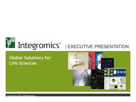 © Integromics, 2006. All Rights Reserved | EXECUTIVE PRESENTATION Global Solutions for Life Sciences.