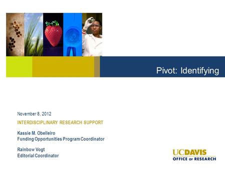 INTERDISCIPLINARY RESEARCH SUPPORT Kassie M. Obelleiro Funding Opportunities Program Coordinator Rainbow Vogt Editorial Coordinator Pivot: Identifying.