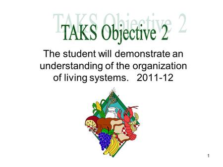 1 The student will demonstrate an understanding of the organization of living systems. 2011-12.