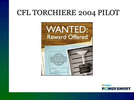 CFL TORCHIERE 2004 PILOT. OUTLINE  OBJECTIVES  TORCHIERE MARKET  BARRIERS (5 As)  STRATEGY  PROGRAM DESIGN  RESULTS  CONCLUSION/NEXT STEPS  VIDEO.