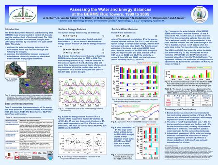 Assessing the Water and Energy Balances at the BERMS Flux Towers, 1999 to 2005 A. G. Barr 1, G. van der Kamp 1, T. A. Black 2, J. H. McCaughey 3, R. Granger.