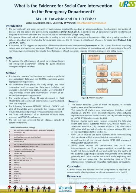 What is the Evidence for Social Care Intervention in the Emergency Department? Introduction  The current health and social care delivery system is not.