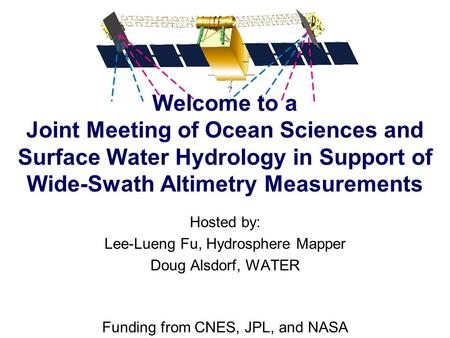 Hosted by: Lee-Lueng Fu, Hydrosphere Mapper Doug Alsdorf, WATER Funding from CNES, JPL, and NASA Welcome to a Joint Meeting of Ocean Sciences and Surface.