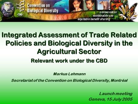 Integrated Assessment of Trade Related Policies and Biological Diversity in the Agricultural Sector Relevant work under the CBD Integrated Assessment of.