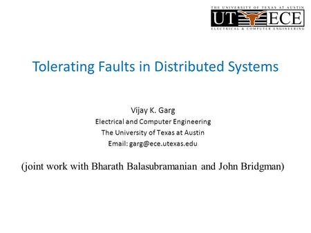 Tolerating Faults in Distributed Systems