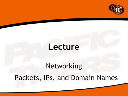 Lecture Networking Packets, IPs, and Domain Names.