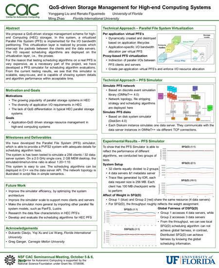 The Center for Autonomic Computing is supported by the National Science Foundation under Grant No. 0758596. NSF CAC Seminannual Meeting, October 5 & 6,