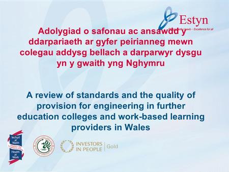 Adolygiad o safonau ac ansawdd y ddarpariaeth ar gyfer peirianneg mewn colegau addysg bellach a darparwyr dysgu yn y gwaith yng Nghymru A review of standards.