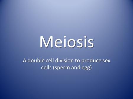 Meiosis A double cell division to produce sex cells (sperm and egg)