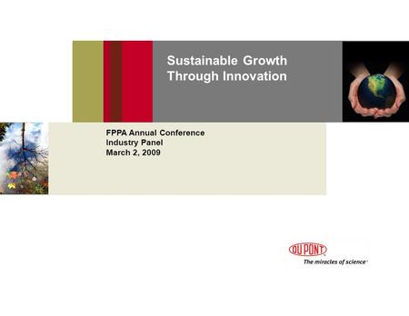 Sustainable Growth Through Innovation FPPA Annual Conference Industry Panel March 2, 2009.