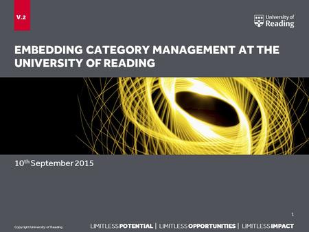 LIMITLESS POTENTIAL | LIMITLESS OPPORTUNITIES | LIMITLESS IMPACT Copyright University of Reading EMBEDDING CATEGORY MANAGEMENT AT THE UNIVERSITY OF READING.