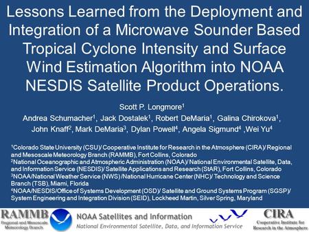 Lessons Learned from the Deployment and Integration of a Microwave Sounder Based Tropical Cyclone Intensity and Surface Wind Estimation Algorithm into.