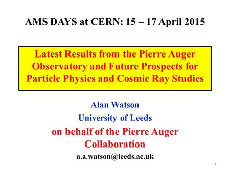 AMS DAYS at CERN: 15 – 17 April 2015