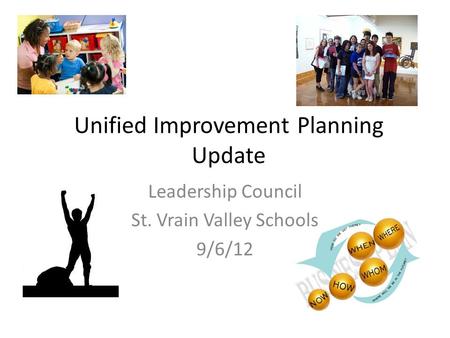 Unified Improvement Planning Update Leadership Council St. Vrain Valley Schools 9/6/12.