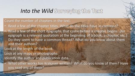 Into the Wild Surveying the Text