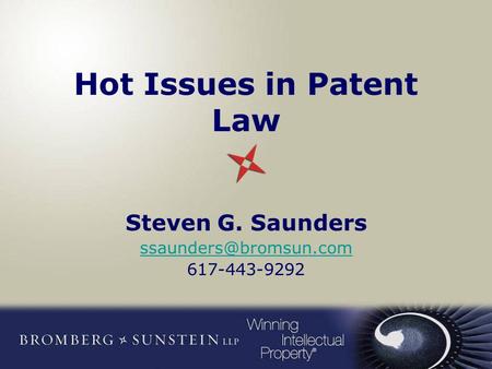 Hot Issues in Patent Law Steven G. Saunders 617-443-9292.