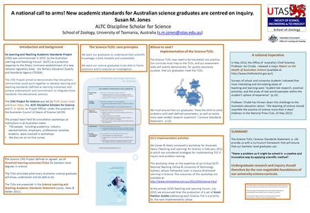 A national call to arms! New academic standards for Australian science graduates are centred on inquiry. Susan M. Jones ALTC Discipline Scholar for Science.