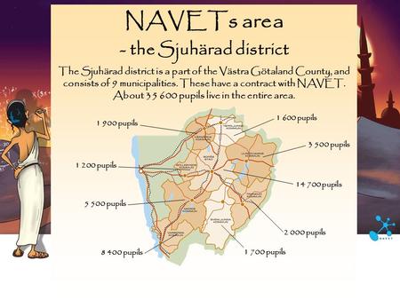 NAVETs area - the Sjuhärad district The Sjuhärad district is a part of the Västra Götaland County, and consists of 9 municipalities. These have a contract.