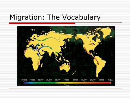 Migration: The Vocabulary. It is a fundamental human activity  It is how we moved from a limited environment in Africa to occupy every bioregion on Earth.